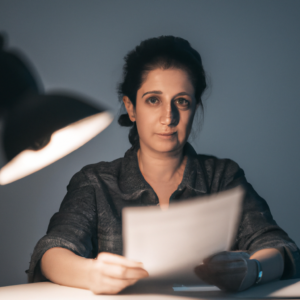 Mujer tranquila revisando protocolo de emergencias